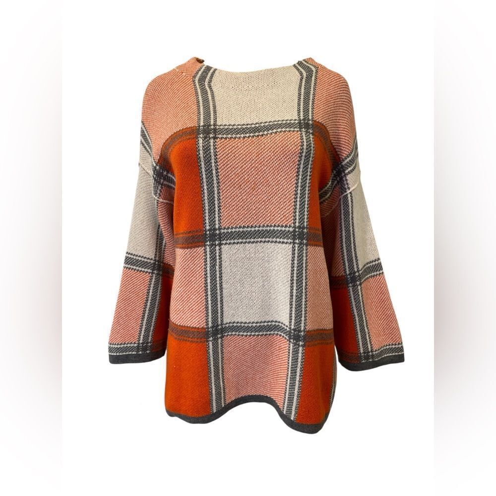 Natan Cozy Plaid Women's Sweater in Orange and Cream size 3